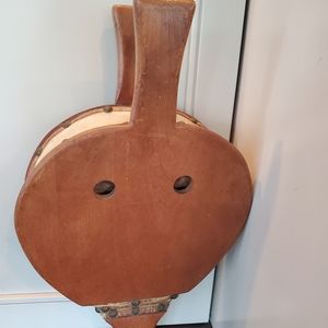 Vintage older wood, leather and brass tacks fireplace bellow